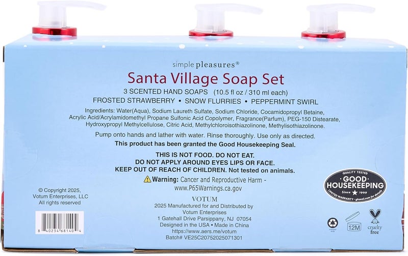 simple pleasures Christmas Holiday Village 3 Pack - Frosted Strawberry, Snow Flurries, Peppermint Swirl Scented Decorative Refillable Soap Dispensers for Kitchen Countertops and Bathroom Sinks - Image 5